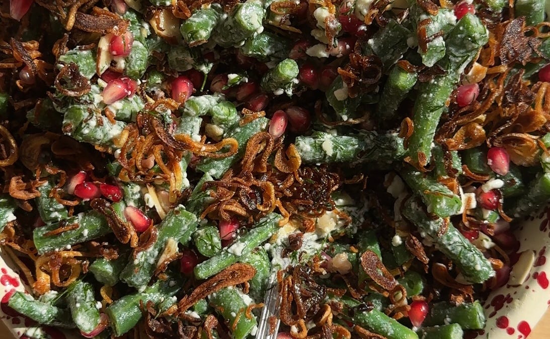 green bean & pomegranate chopped salad with feta dressing Green Bean & Pomegranate Chopped Salad with Feta Dressing