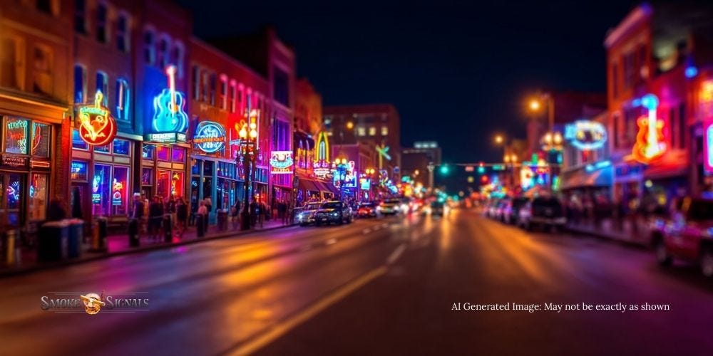 Crowned Heads Broadway cigars with Nashville neon backdrop.
