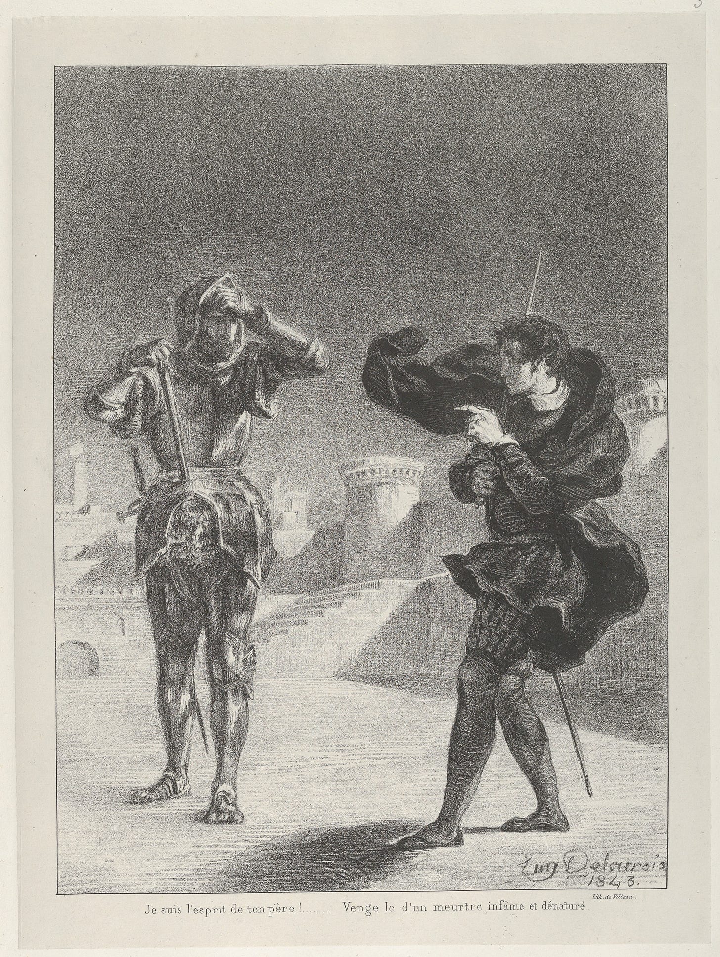 The Ghost on the Terrace, Eugène Delacroix (French, Charenton-Saint-Maurice 1798–1863 Paris), Lithograph, first state of five