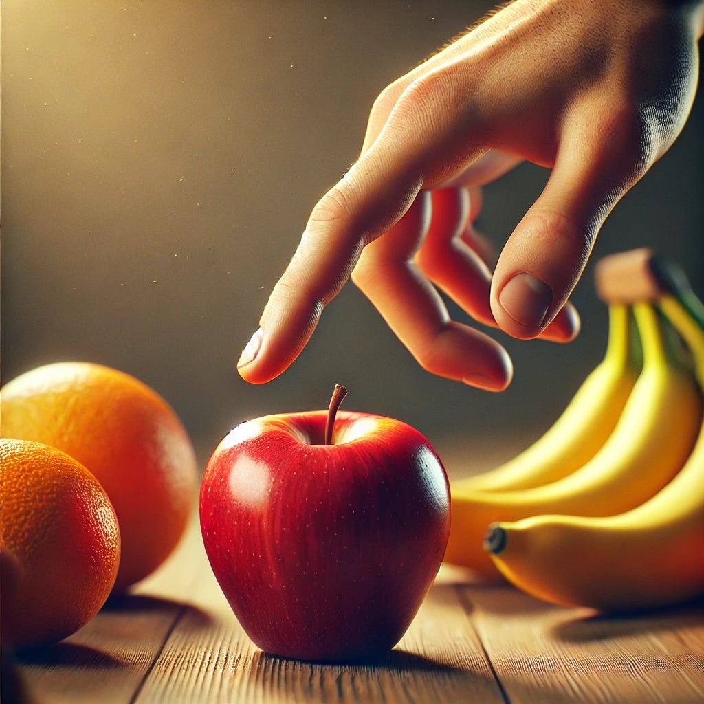 DALL·E 2025-08-20 14.11.28 - A realistic human hand reaching toward or picking up a red apple from a selection of fruits th.jpeg