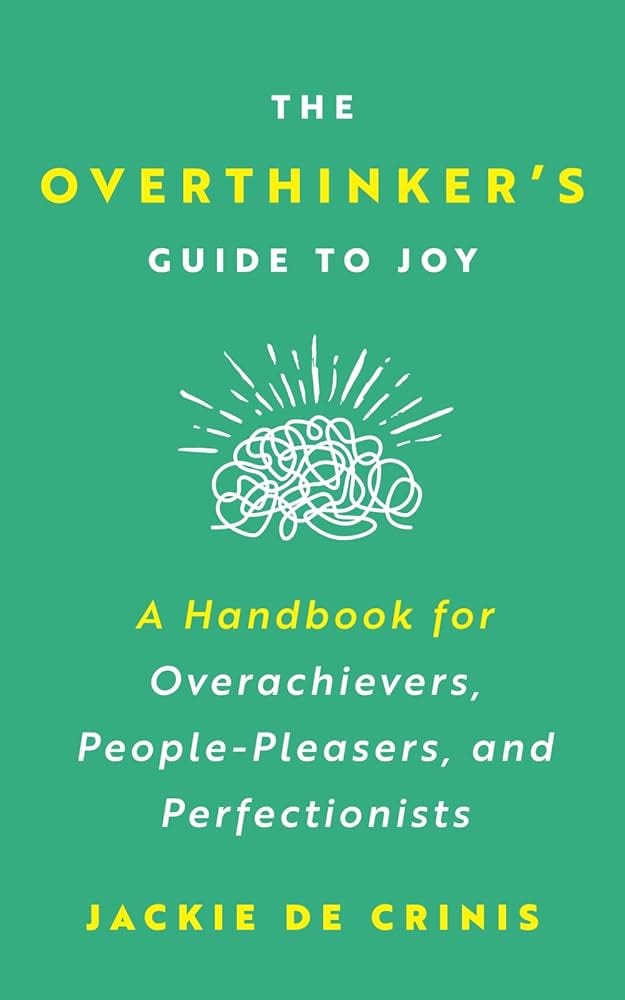 two book covers; the first is Pursue Your Spark: Your Guide to Escaping Midlife Traps, Reclaiming Confidence and Living Fully with an orange background; the second is the overthinker's guide to joy a handbook for overachievers, people pleasers, and perfectionists with a green background and white brain vector art