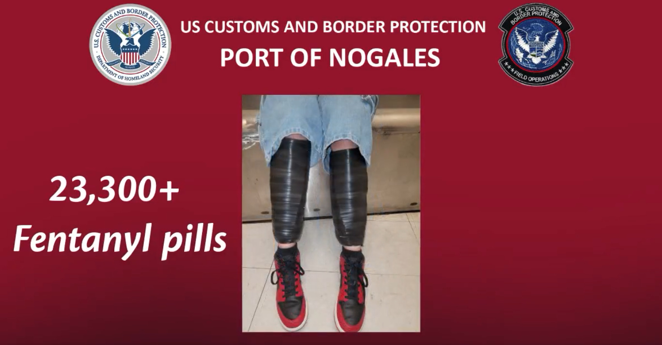 A smuggler tried crossing into Arizona from Mexico with 23,000 Fentanyl pills strapped to their legs