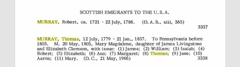 Detail from "A Dictionary of Scottish Emigrants to the U. S. A." Detail from "A Dictionary of Scottish Emigrants to the U. S. A."