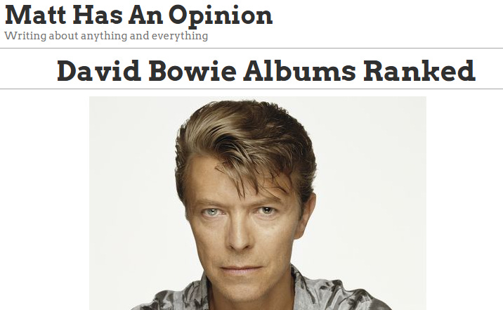 EVERY 'EVERY DAVID BOWIE ALBUM RANKED' RANKED