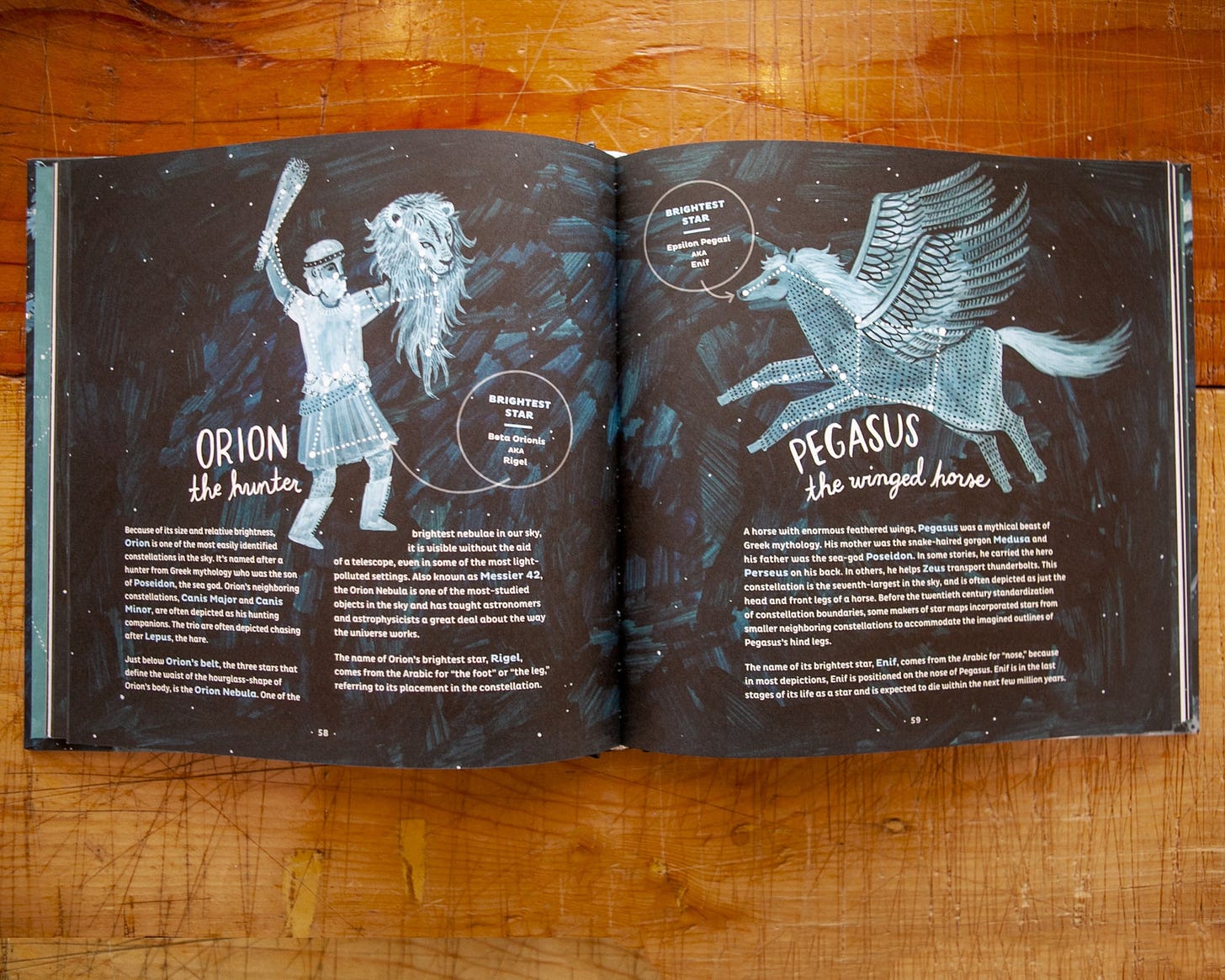 The book What We See in the Stars: An Illustrated Tour of the Night Sky by Kelsey Oseid open on a table The book What We See in the Stars: An Illustrated Tour of the Night Sky by Kelsey Oseid open on a table