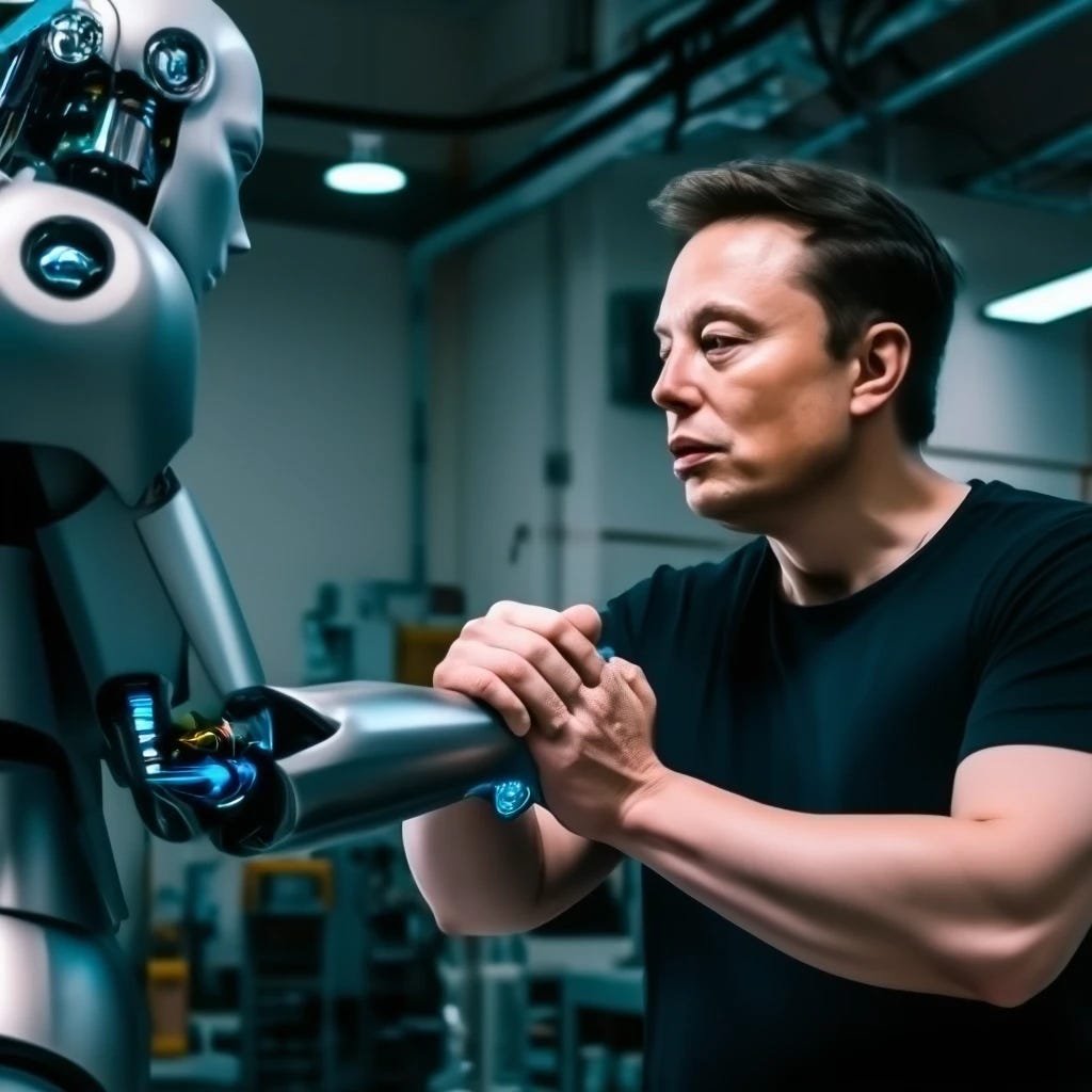 elon musk arm wrestling humanoid