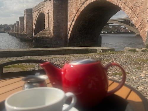 view of the river tweed and its bridges. this is Berwick upon Tweed.