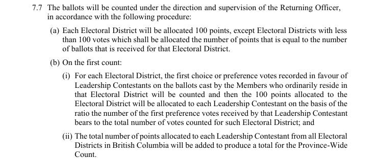 A screenshot of the BC Conservative race rules A screenshot of the BC Conservative race rules