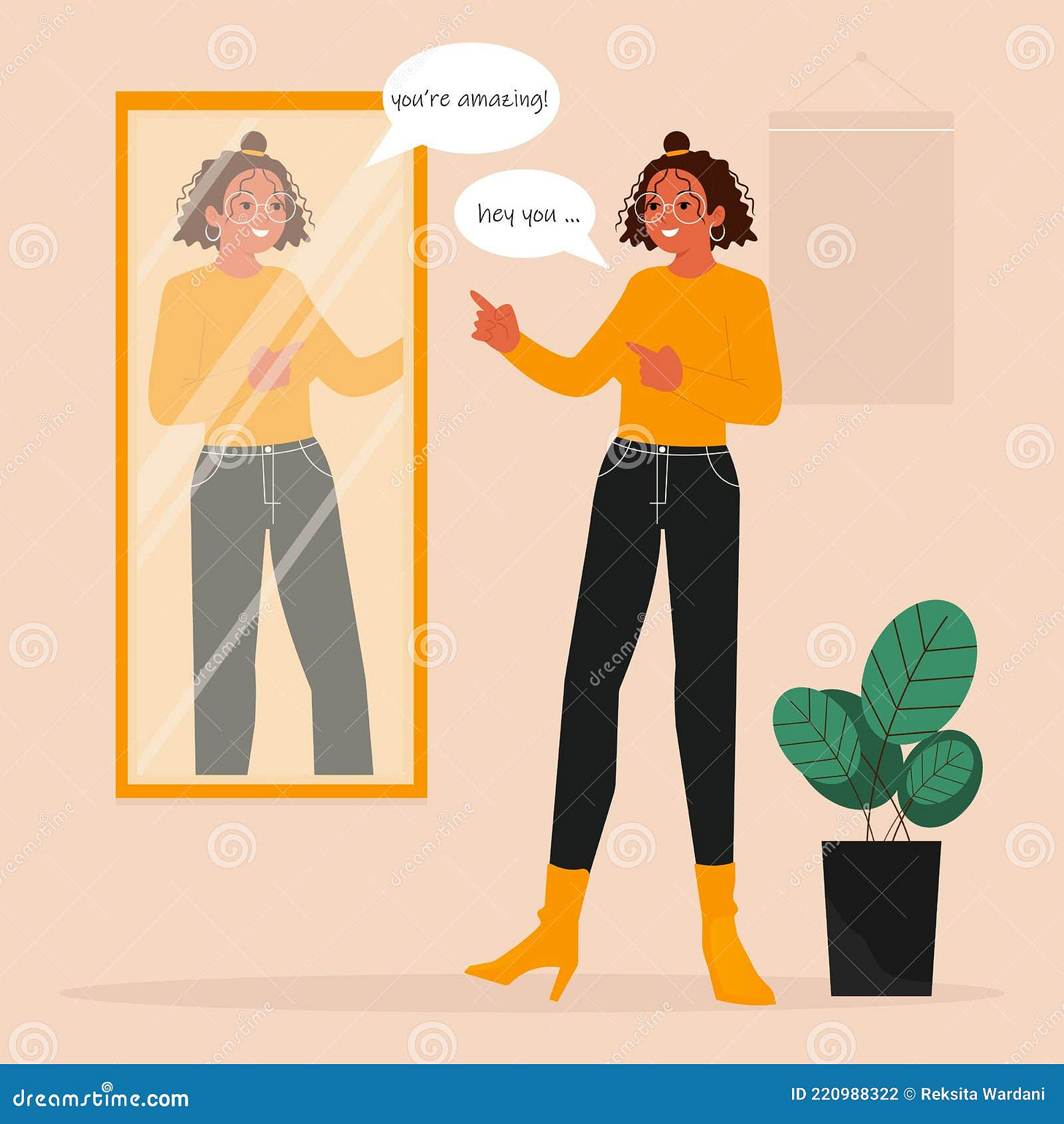 Girl Practicing Positive Self Talk for Self Care Stock Vector -  Illustration of accepted, smile: 220988322
