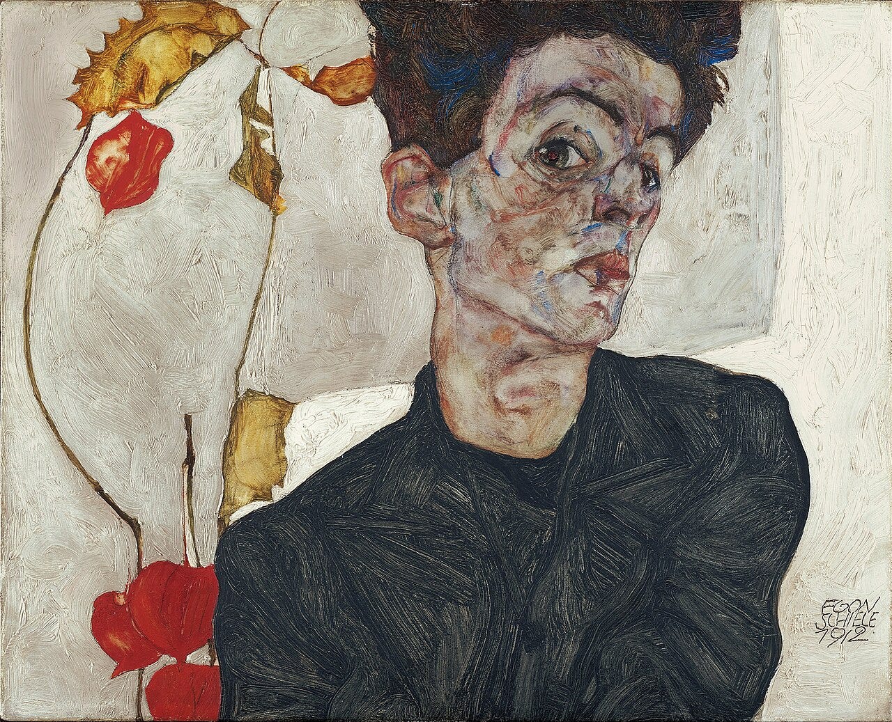Egon Schiele, Self Portrait with Chinese Lantern Plant, 1912 Egon Schiele, Self Portrait with Chinese Lantern Plant, 1912