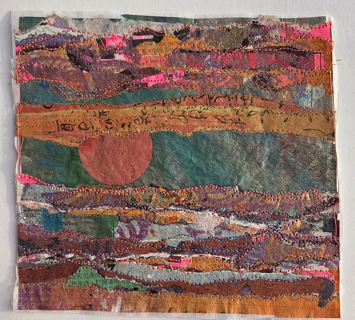 layered papers and painted Bondaweb