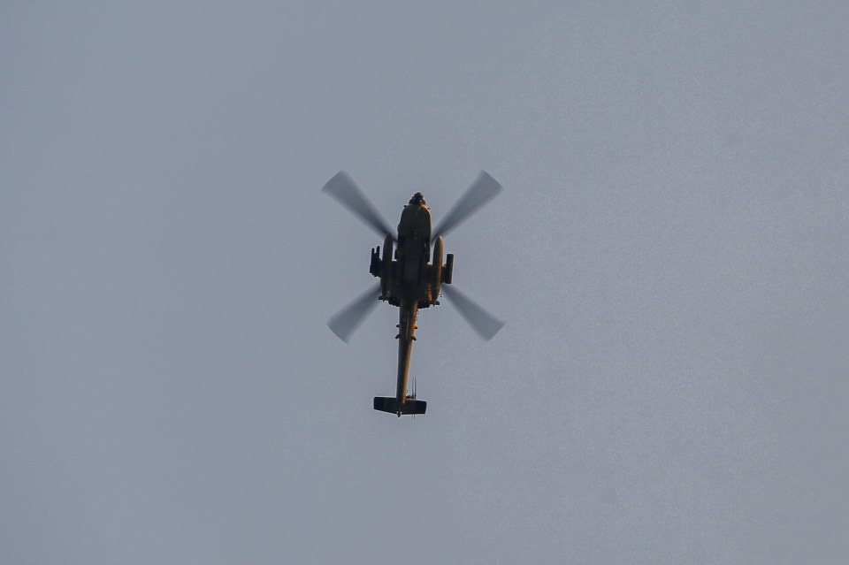 Helicopter flying over Nuseirat refugee camp.
