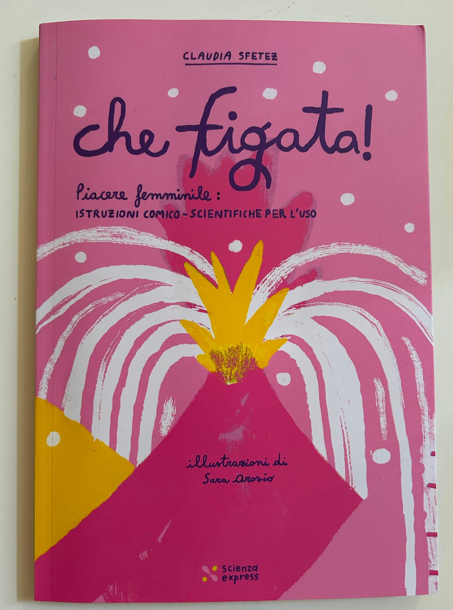 Nell'immagine, la copertina del libro "Che figata!", che mostra un vulcano rosa in eruzione