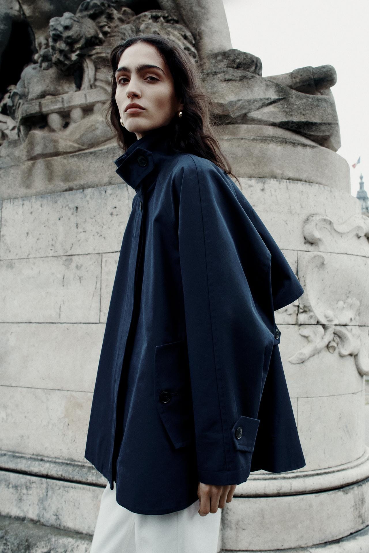 Zara ZW COLLECTION CAPE JACKET WITH TAB DETAIL - Navy blue - Image 1