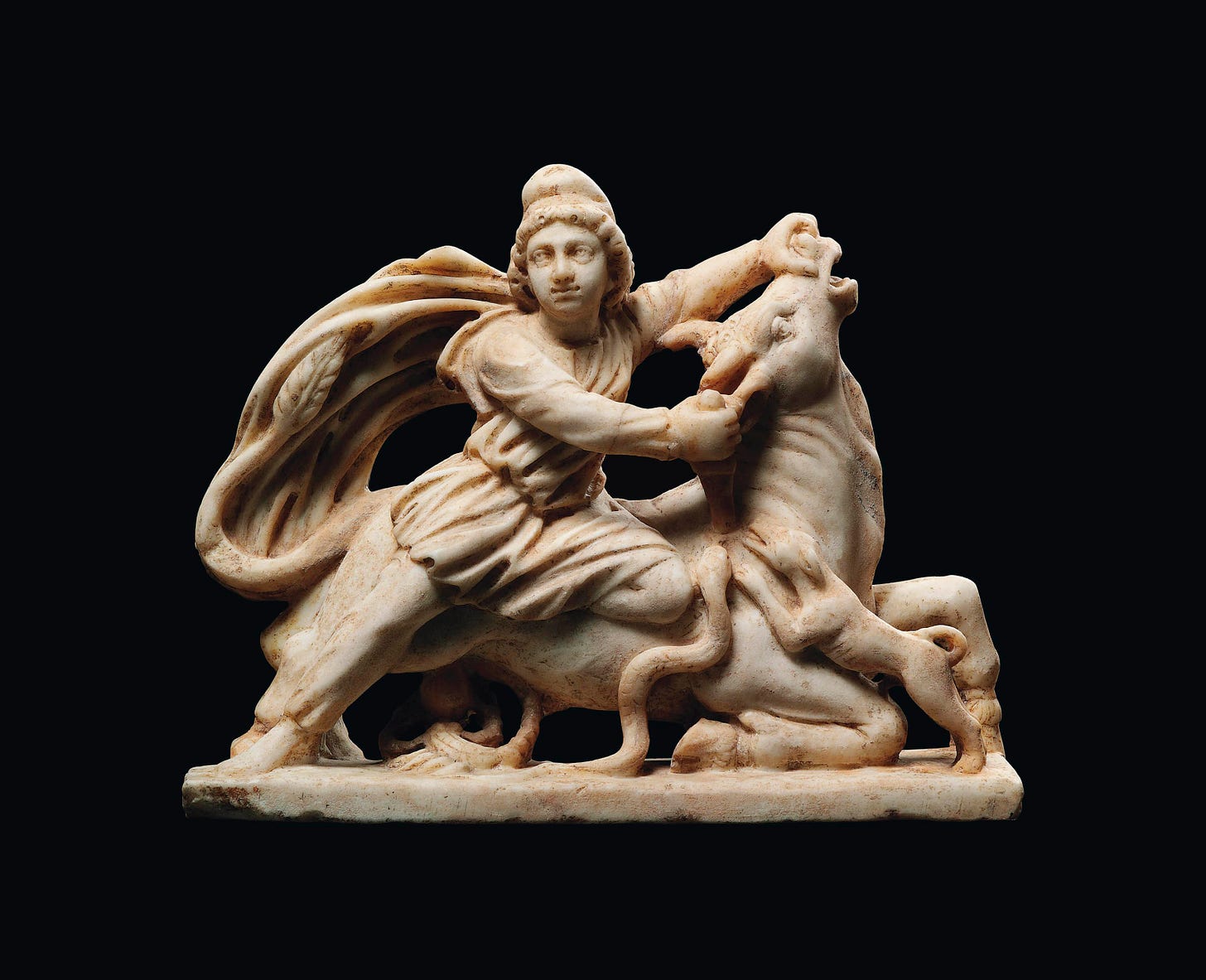 A ROMAN MARBLE GROUP OF MITHRAS TAUROCTONUS , CIRCA 2ND CENTURY A.D ...