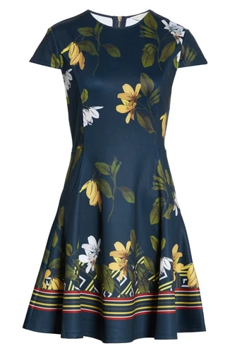 NWT $245:  Ted Baker London Gallah Savanna Skater Floral Print Dress Dk Blue  14 - Picture 6 of 6