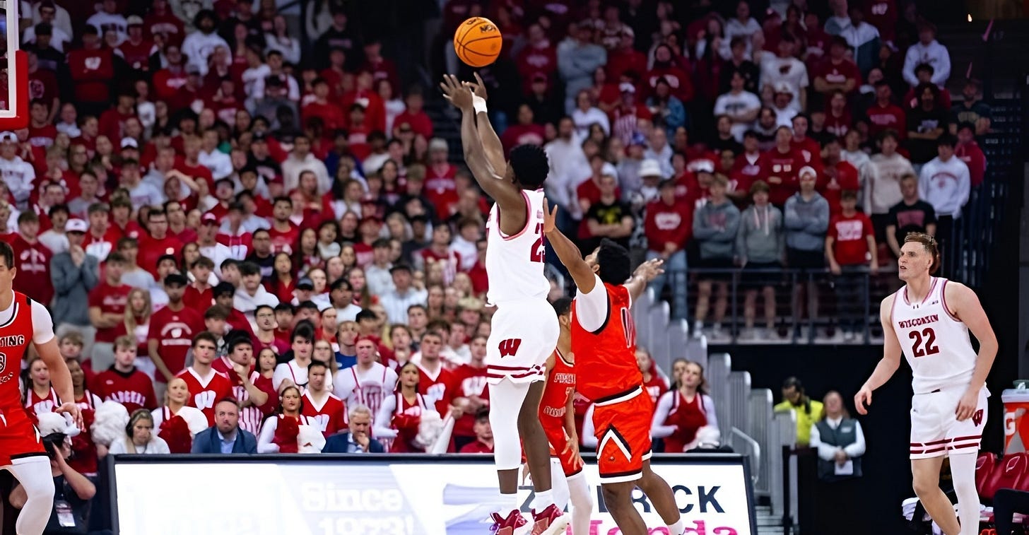 Wisconsin Badgers guard John Blackwell shoots against the Campbell Fighting Camels at the Kohl Center.