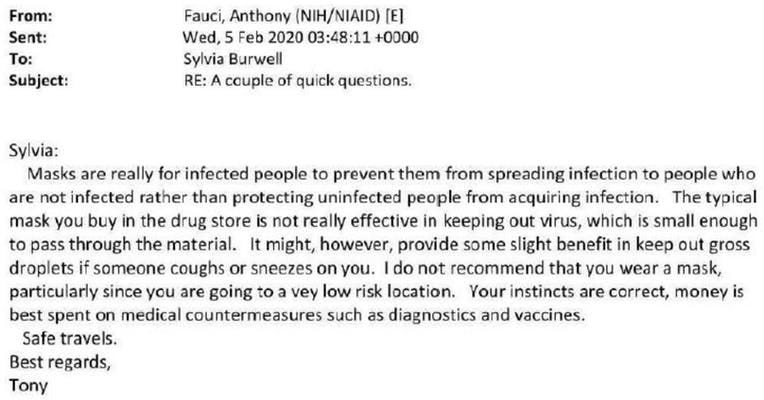Dr. Anthony Fauci: Early Pandemic Email Says Masks Don&#39;t Work