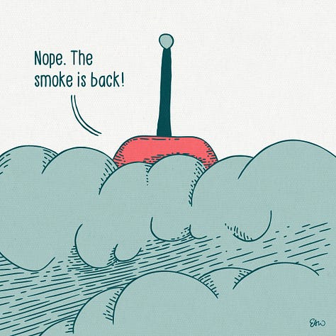 A comic about a couple arguing in a futuristic house in the sky that can levitate above the clouds on command.