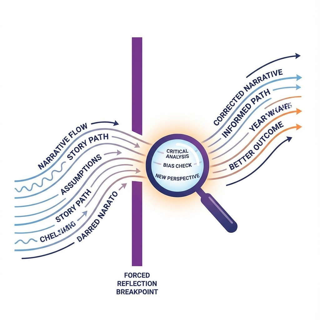 Diagram showing a narrative flow interrupted by a reflection breakpoint.