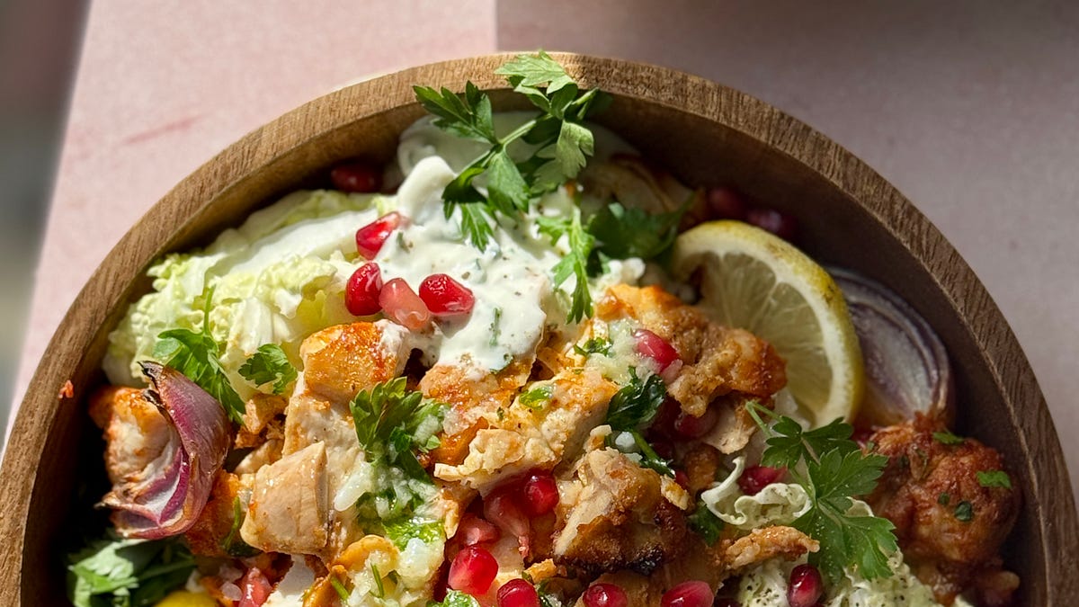 Succulent Chicken Bowl with Crisp Cabbage Slaw & Herby Garlic Yoghurt