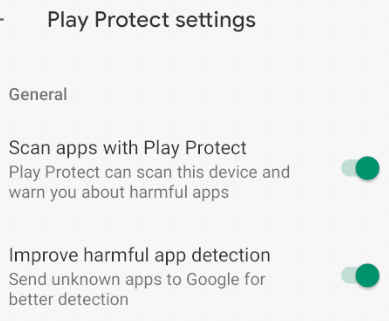 Play Protect settings