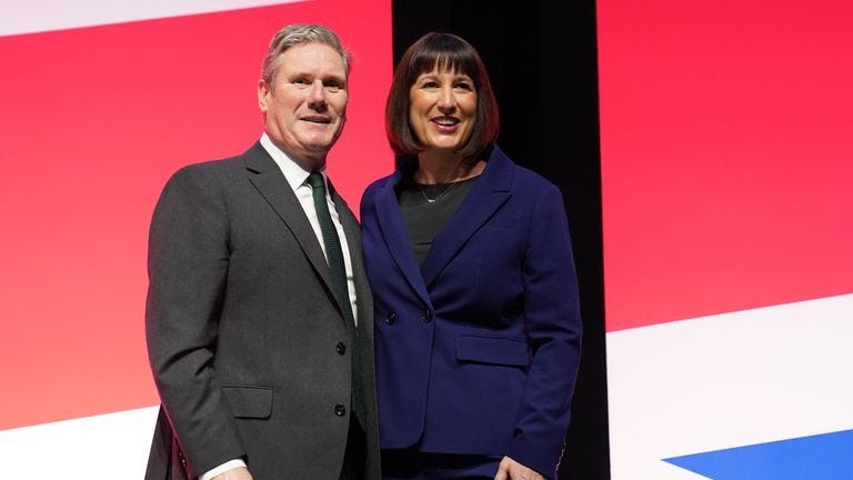 Shadow chancellor Rachel Reeves with party leader Sir Keir Starmer after making her keynote speech during the Labour Party Conference in Liverpool