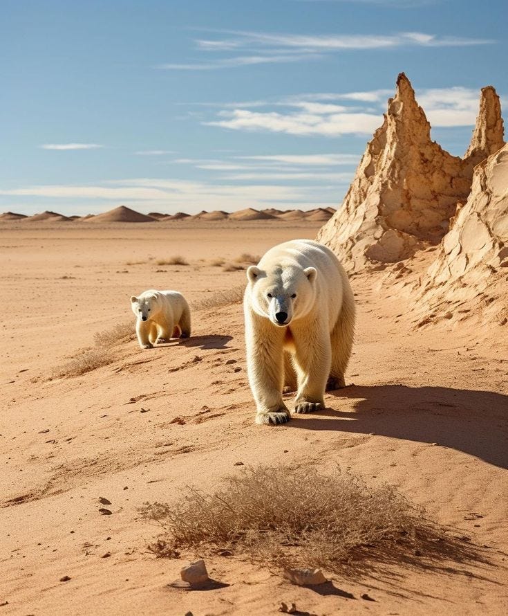 AI generated image of polar bears in the desert