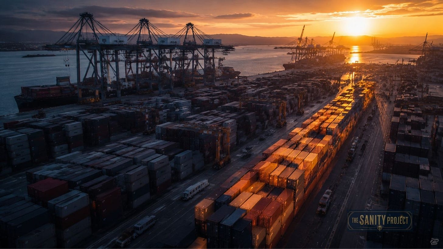 A cargo port at golden hour, representing Canada’s growing trade with China. A cargo port at golden hour, representing Canada’s growing trade with China.
