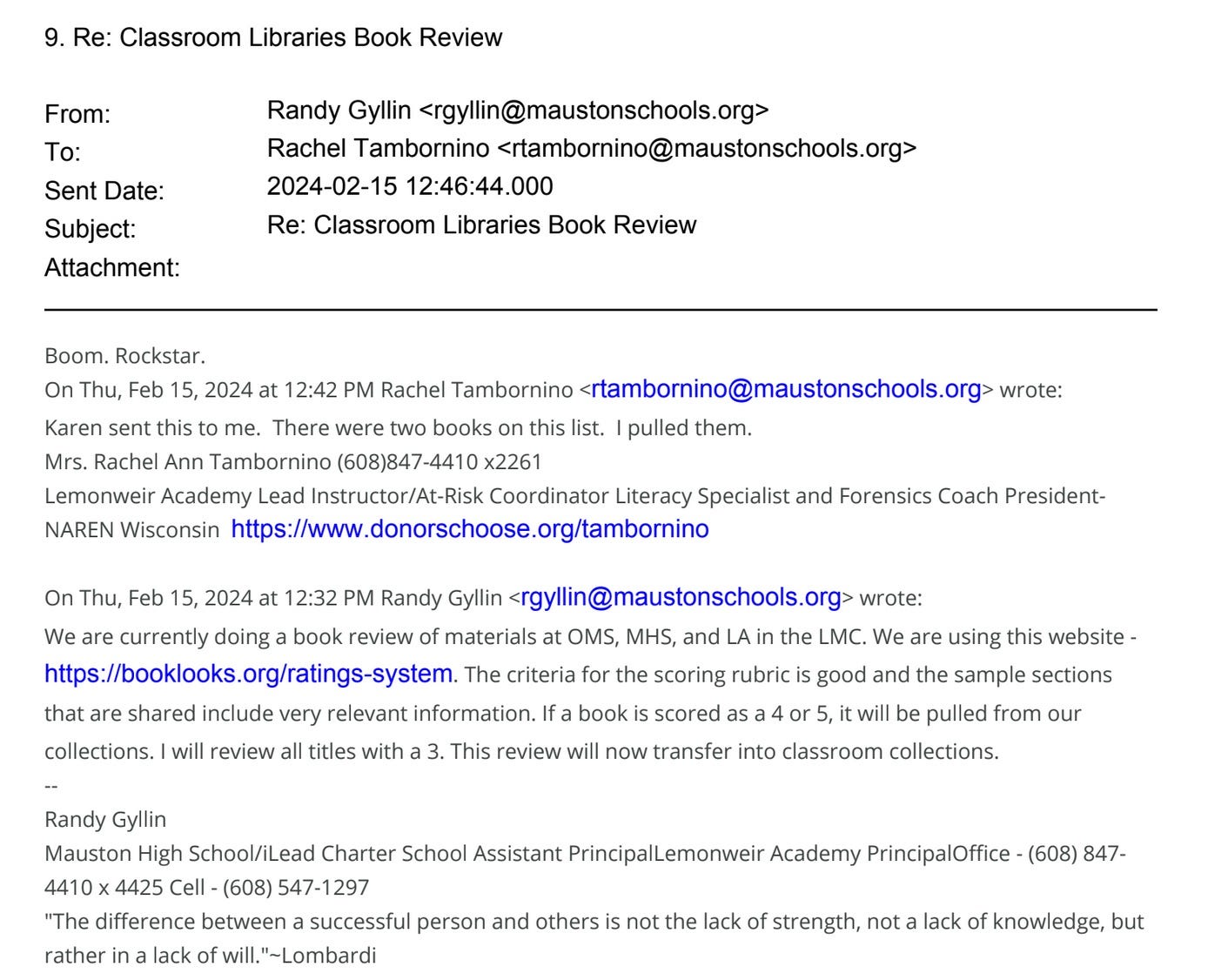 screen shot of emails from mauston school district.