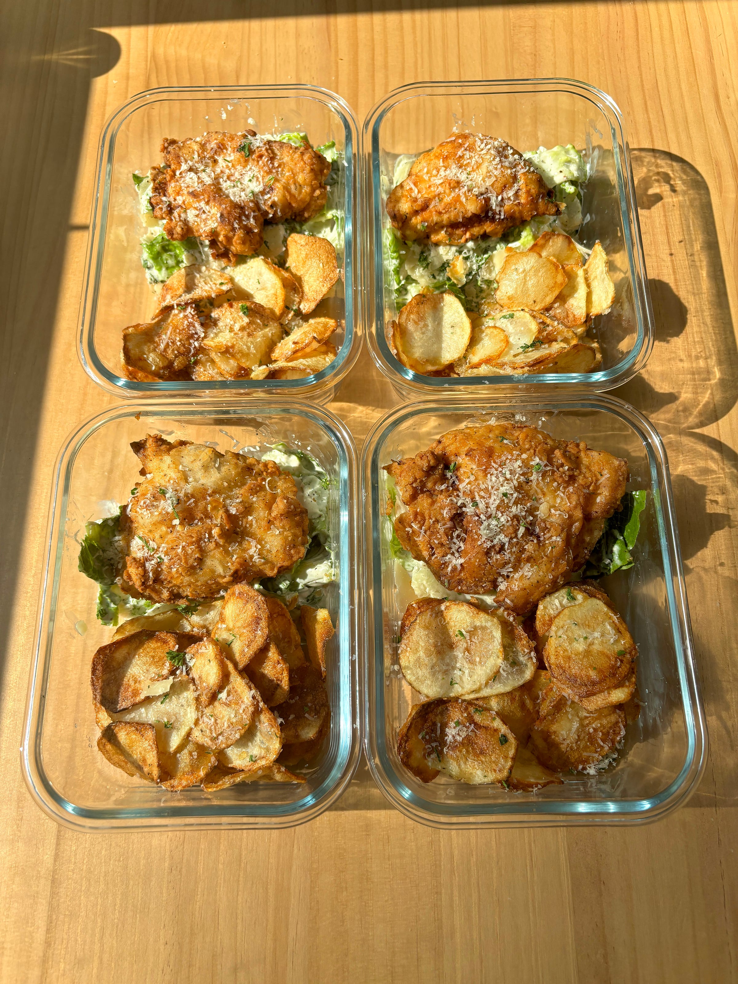 Fried Chicken Caesar Salad with Truffle Parmesan Chips - Meal Prep