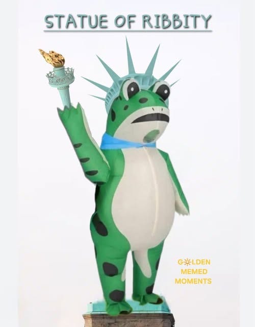 May be an image of toy and text that says 'STATUE OF RIBBITY ADA GLDEN MEMED MOMENTS' May be an image of toy and text that says 'STATUE OF RIBBITY ADA GLDEN MEMED MOMENTS'