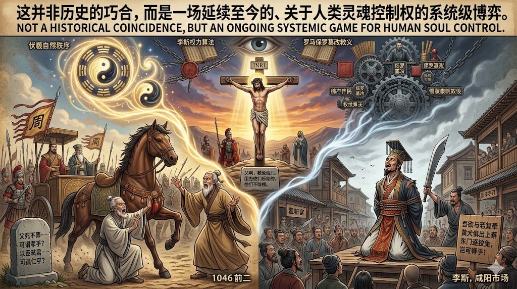 破译“秦制算法”的万代锁链:从伏羲画卦的自然天道,看华夏精神的禁锢与觉醒;走出两千年的精神编户齐民:重建“神道华夏”的个体灵性主权,帝国控制矩阵的同构演化:李斯秦制算法与罗马“反文明”的终极合流,华夏为什么失去了自发创新力?两千年儒法双螺旋奴役机制的底层逻辑