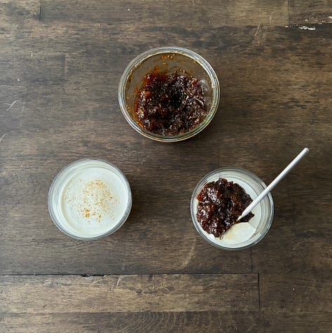 Panna cotta with a sprinkle of ginger or Fig, Plum and Smoked Tea Jam.