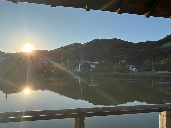 2 photos of Sumadera Pool near the temple in Suma, Kobe
