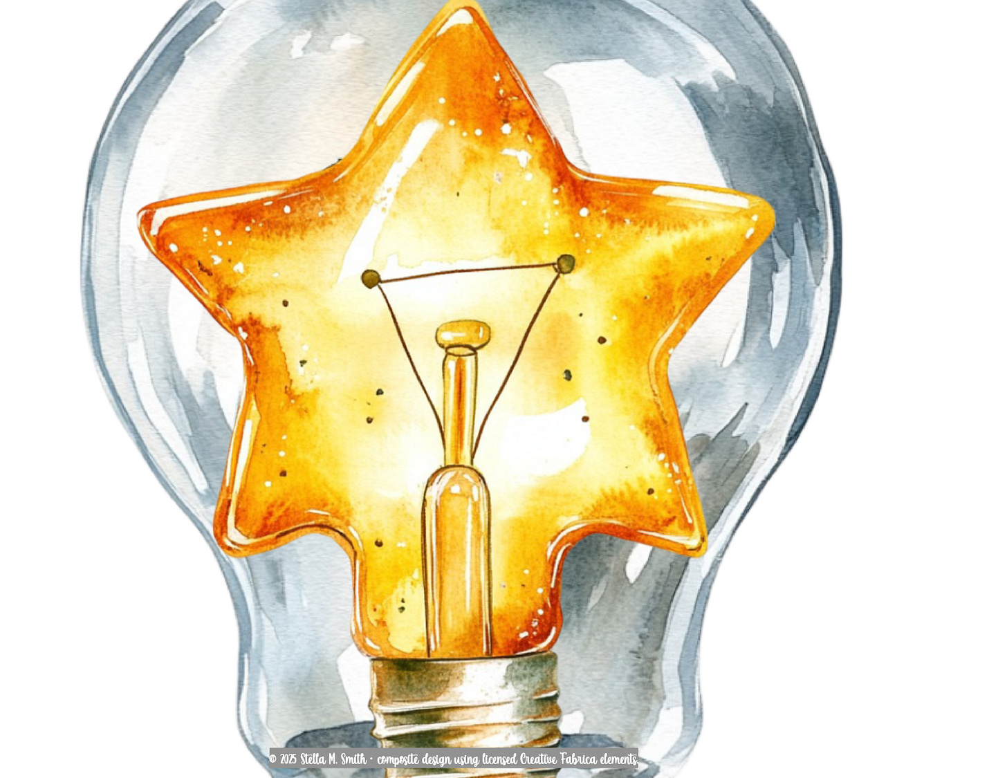 A watercolor golden star-shaped light glowing from the white bulb of redemption, symbolizing the Light of Love expressed through childlike honesty and freedom.