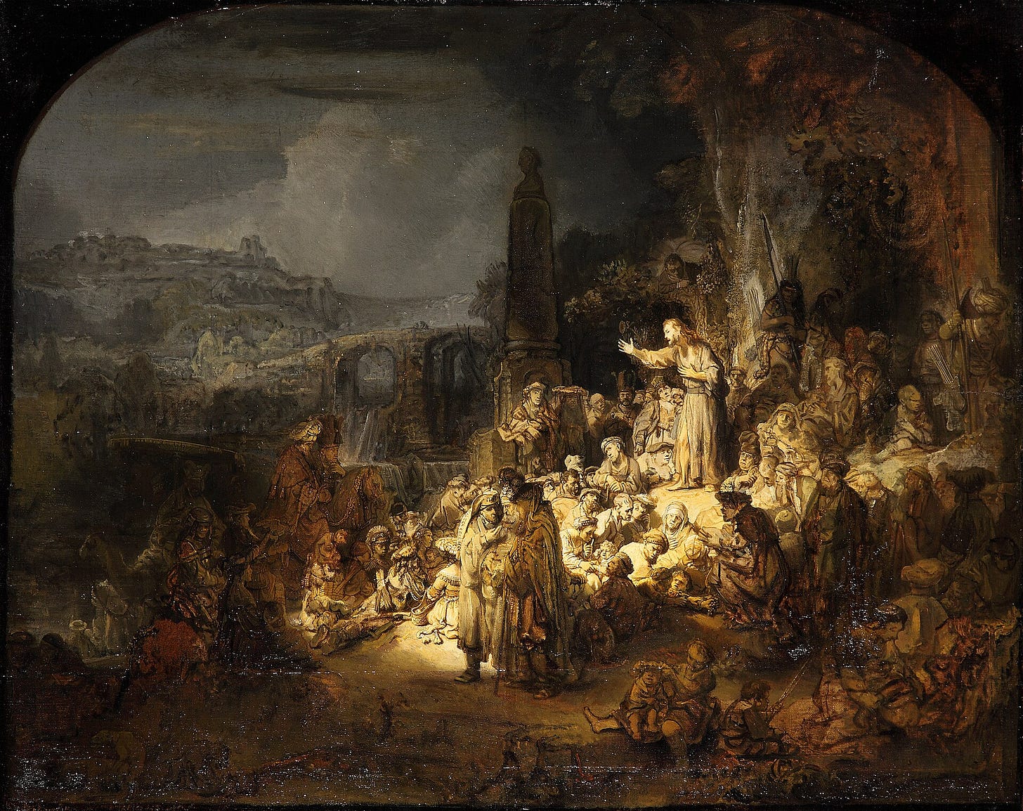 Rembrandt grisaille preaching crowd Rembrandt grisaille preaching crowd