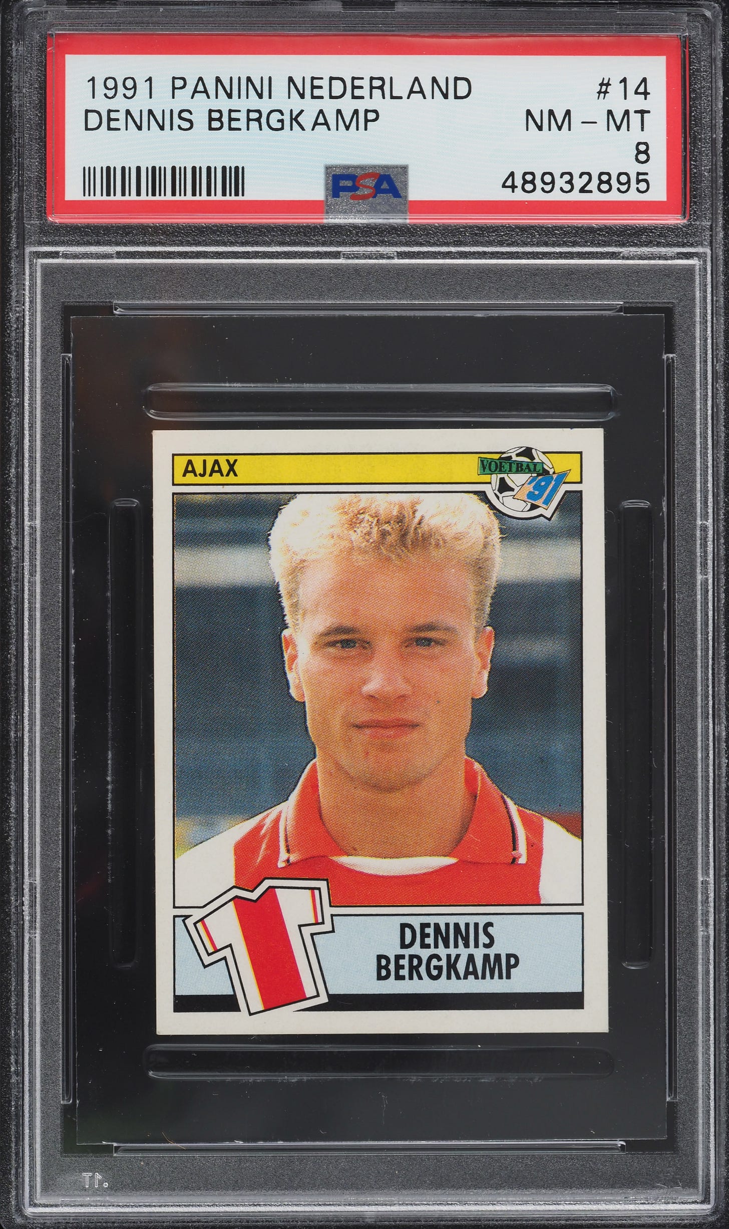 1990 Panini Voetbal '91 Dennis Bergkamp ROOKIE #14 PSA 8 NM-MT - Front