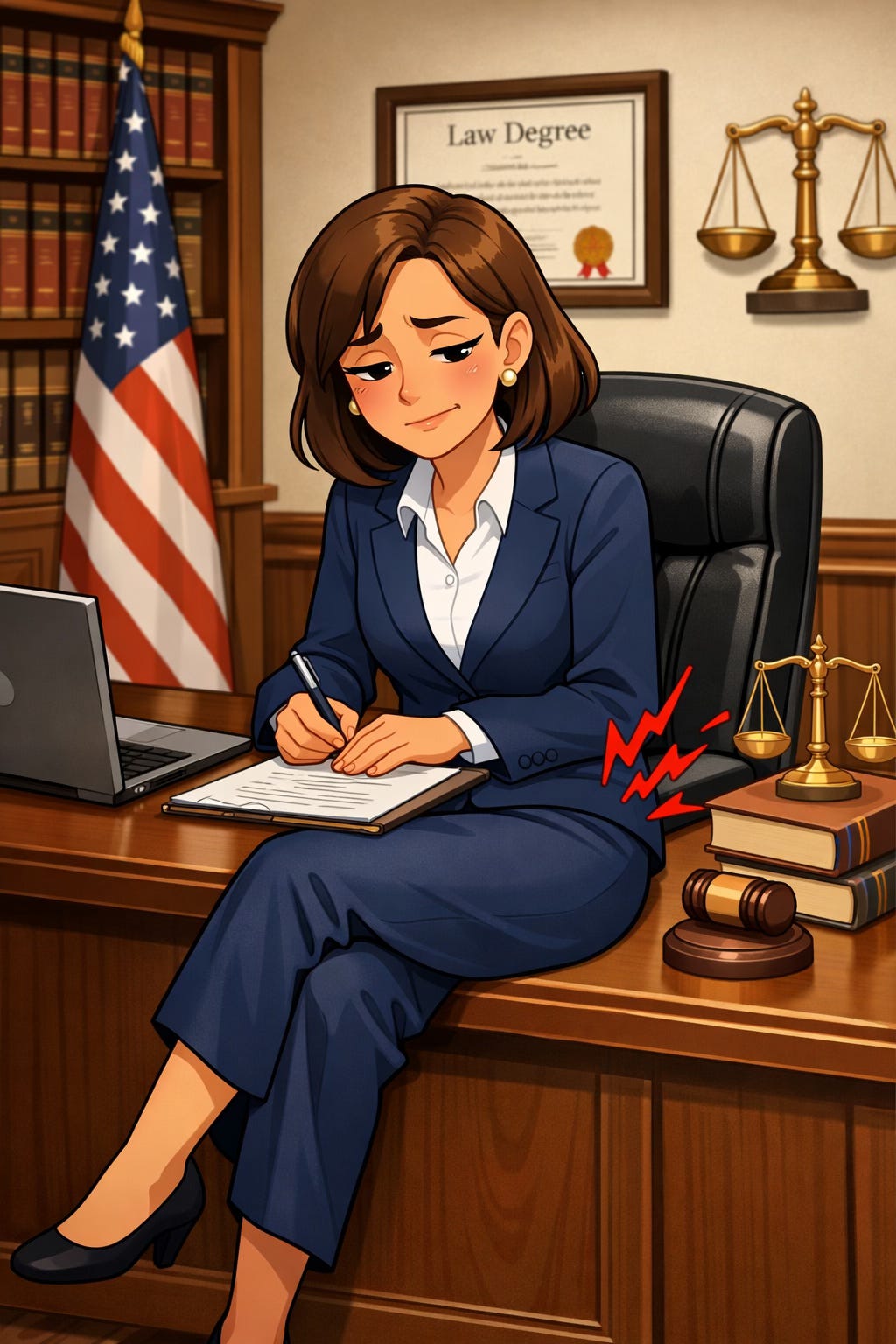 a woman sitting on her desk, with hip pain a woman sitting on her desk, with hip pain