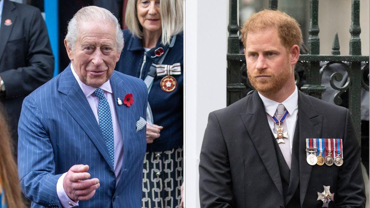 Split photos of King Charles and Prince Harry Split photos of King Charles and Prince Harry