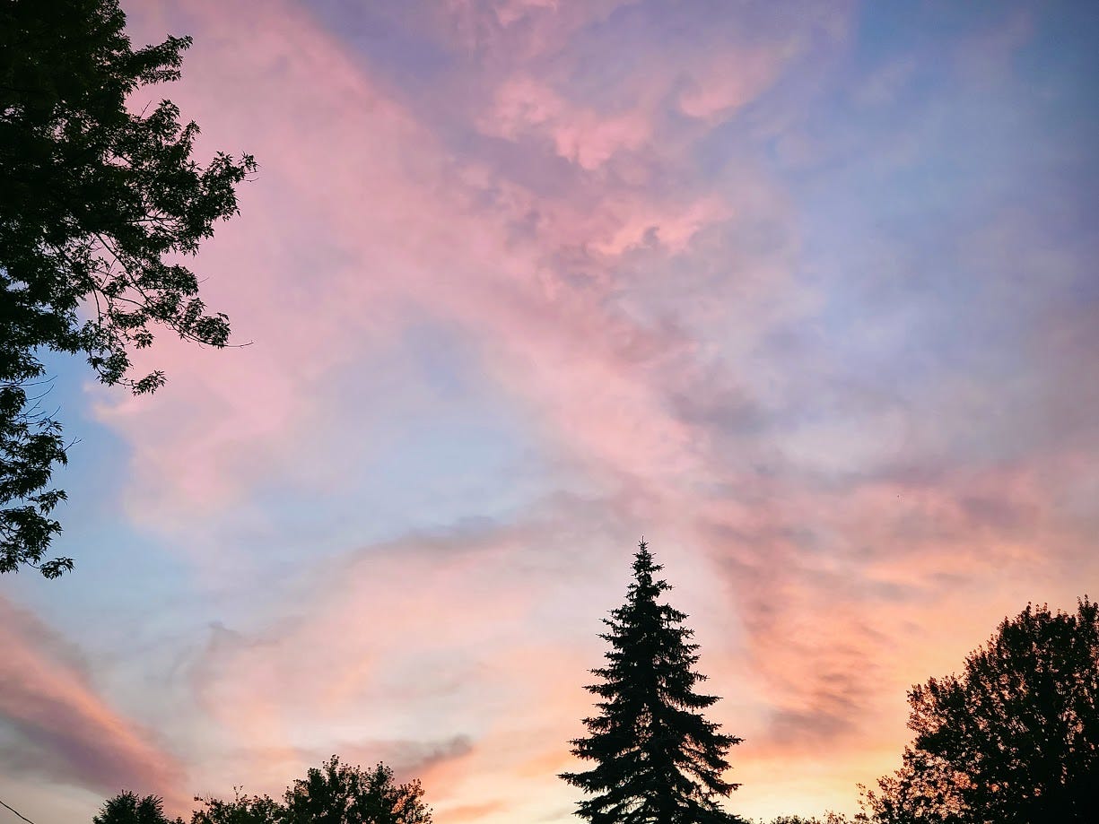 A dynamic sky at sunset.