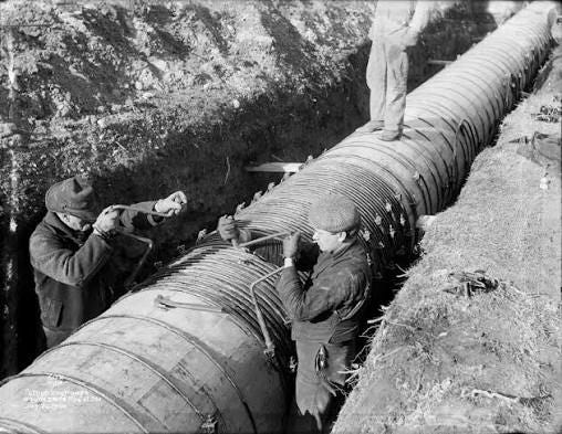 Wooden water pipelines, made from hollowed-out logs or wooden staves, were a common and effective infrastructure solution used by ancient civilizations and in urban centers across Europe and North America from the Wooden water pipelines, made from hollowed-out logs or wooden staves, were a common and effective infrastructure solution used by ancient civilizations and in urban centers across Europe and North America from the