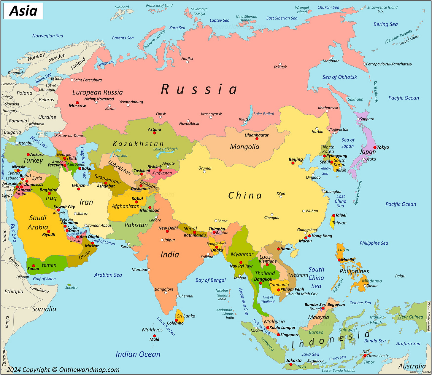 Map of Asia | List of Countries of Asia Alphabetically