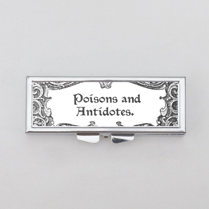 Poisons and Antidotes Pill Box - SteamPunk, Gothic, Curious, Strange and Unusual, Gifts, Trinket Box, Pill Case, Pill Holder, Travel Size image 1