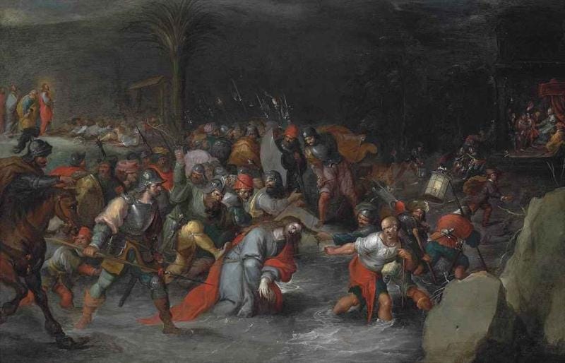 Frans Francken II | Christ being dragged through the brook Cedron, with the Agony in the Garden ...