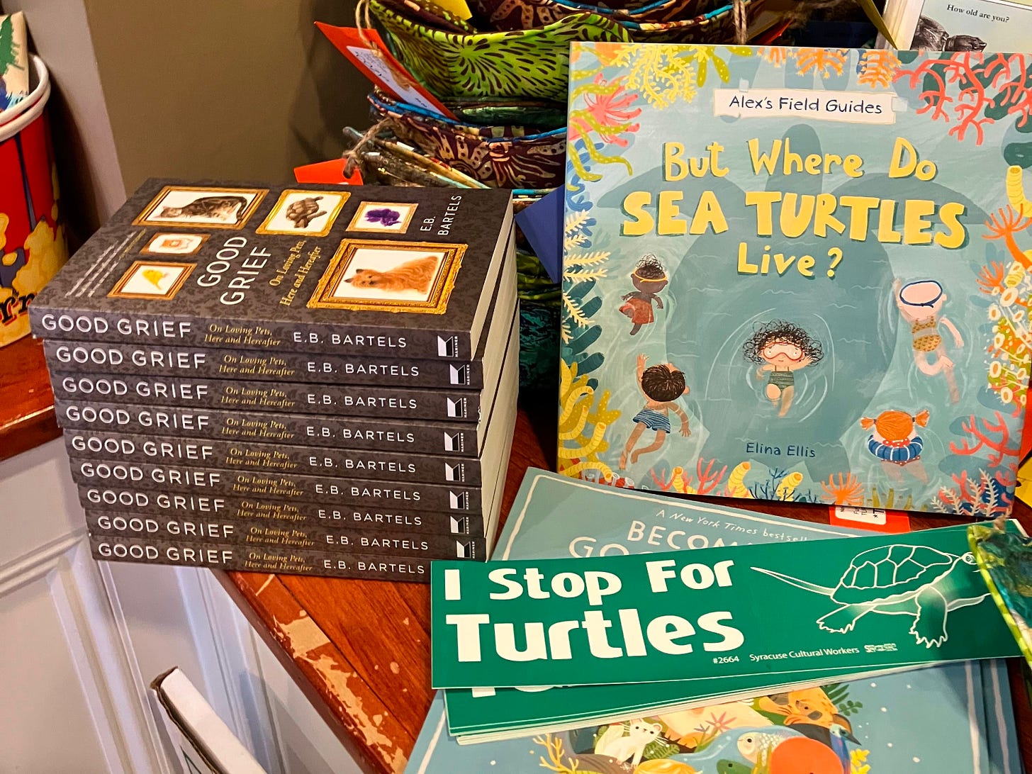 A big pile of GOOD GRIEF paperbacks at Newtonville Books!