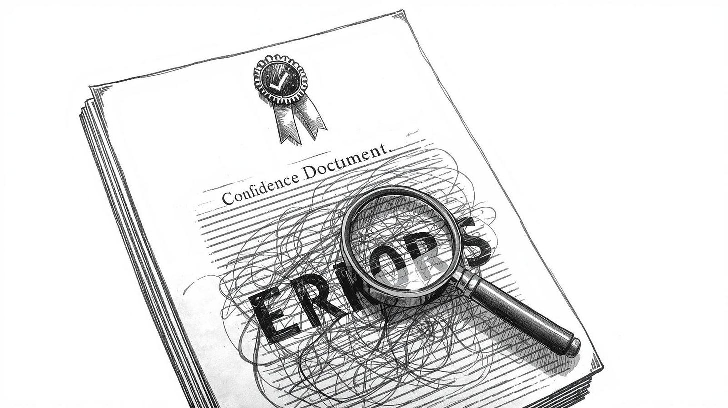 Official-looking document with gold seal whose text dissolves into errors at the bottom Official-looking document with gold seal whose text dissolves into errors at the bottom