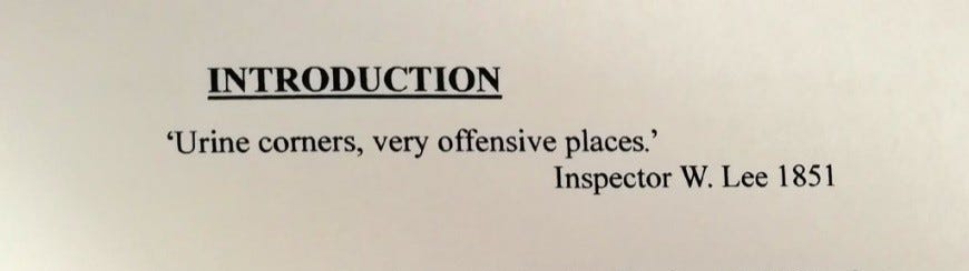 Excerpt from Ray Loveday’s A.U.D.s: Introduction, then the epigraph “Urine corners, very offensive places.” Inspector W Lee 1851