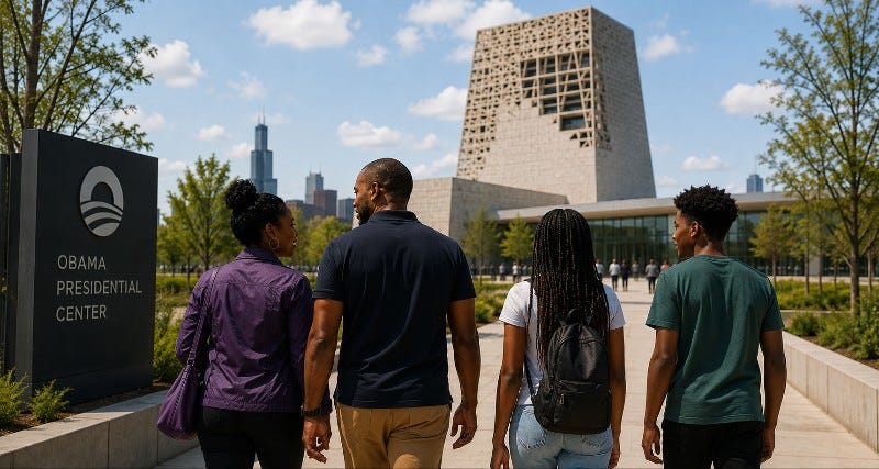 Black family travels to the Obama Presidential Center in Chicago