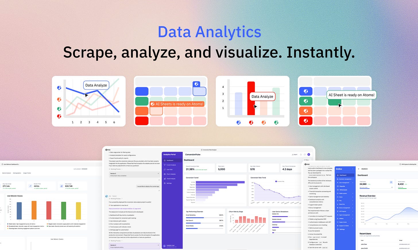 Scrape, analyze, and visualize instantly Scrape, analyze, and visualize instantly